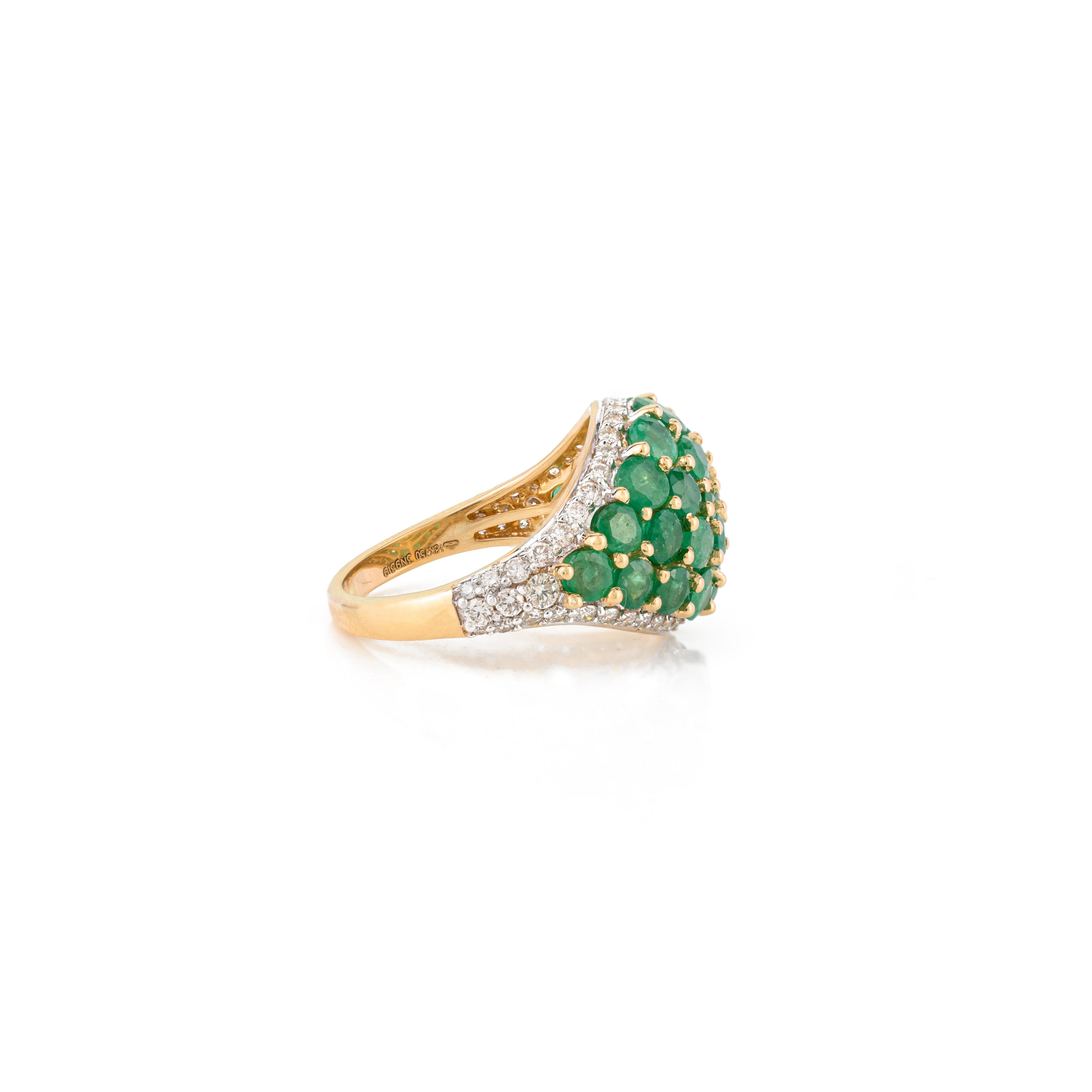 For Sale:  Genuine Diamond and 3.6 CTW Emerald Cluster Dome Ring in 18k Yellow Gold 7