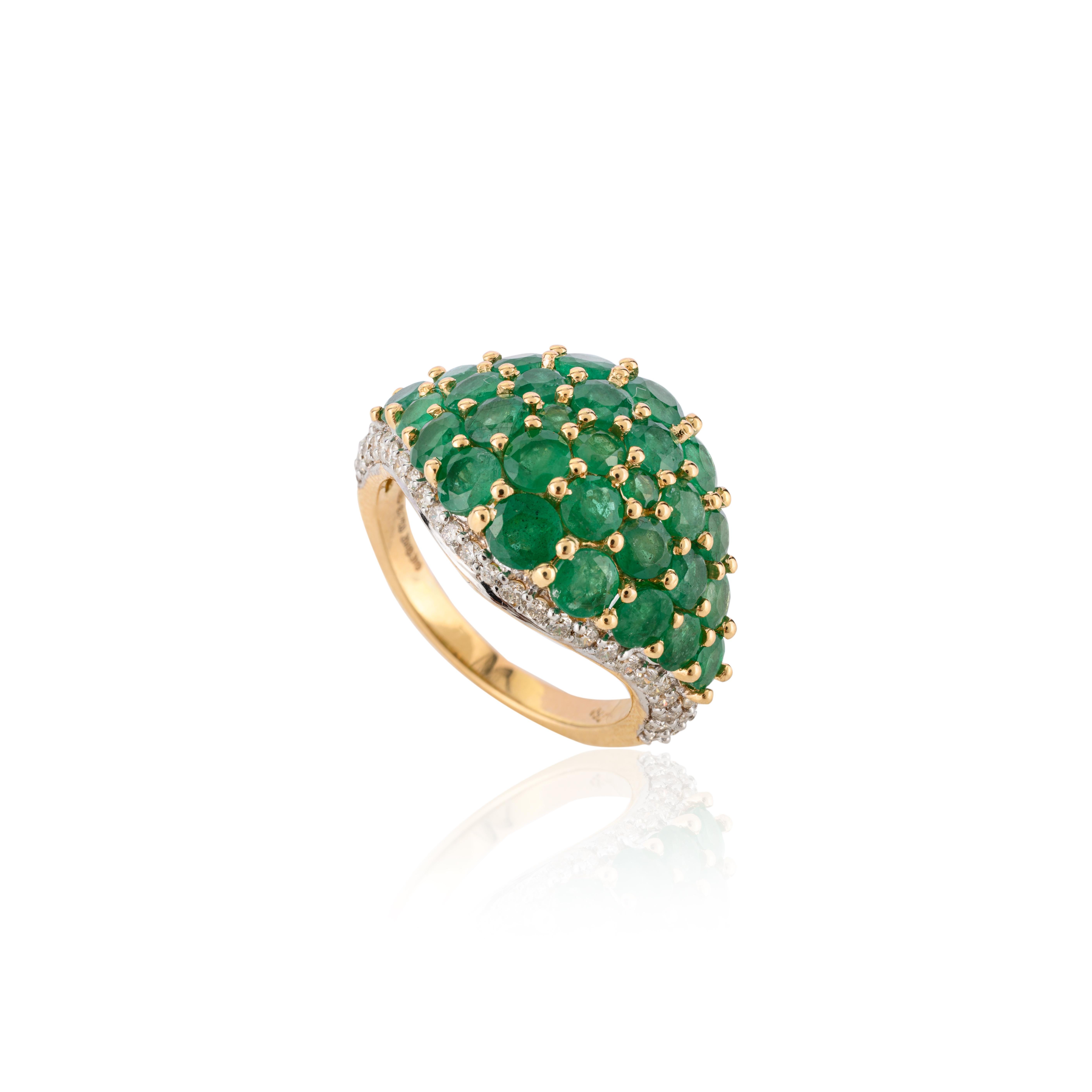 For Sale:  Genuine Diamond and 3.6 CTW Emerald Cluster Dome Ring in 18k Yellow Gold 9