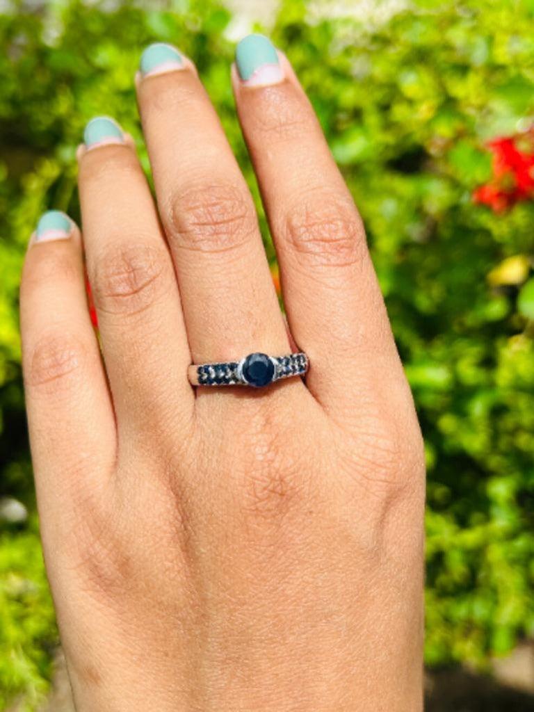 For Sale:  Genuine Diamond and Blue Sapphire Cluster Ring in Silver Luxury Jewelry Gift 4