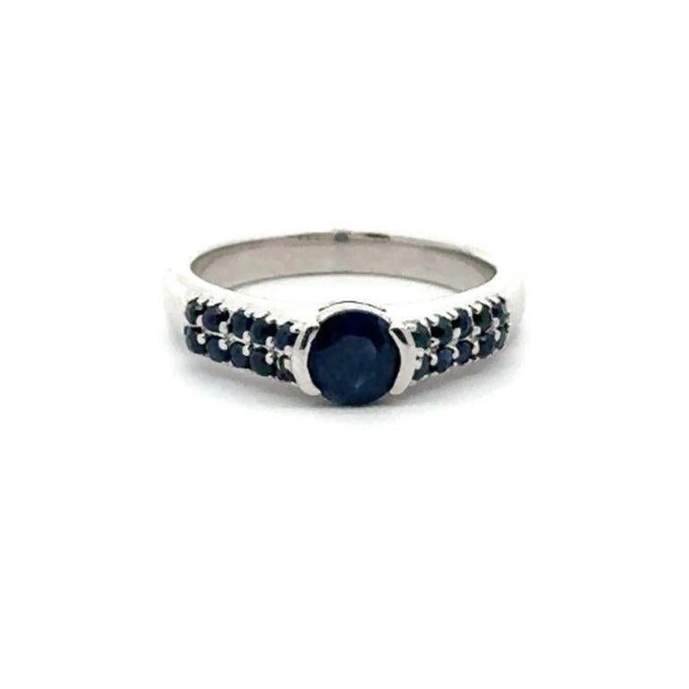 For Sale:  Genuine Diamond and Blue Sapphire Cluster Ring in Silver Luxury Jewelry Gift 8
