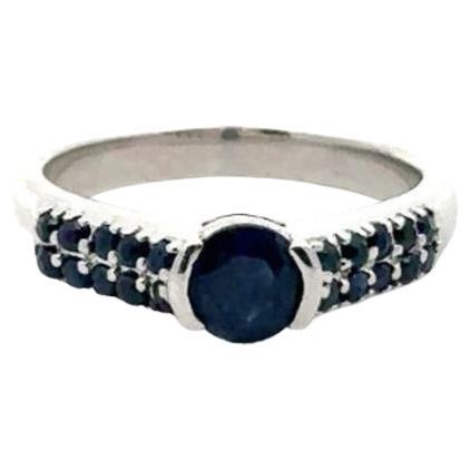 For Sale:  Genuine Diamond and Blue Sapphire Cluster Ring in Silver Luxury Jewelry Gift
