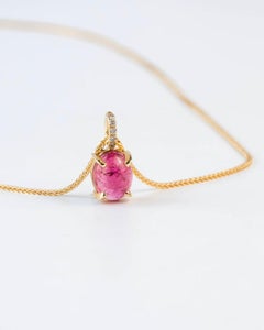 Colgante de oro de 14 quilates con diamante auténtico y turmalina rosa