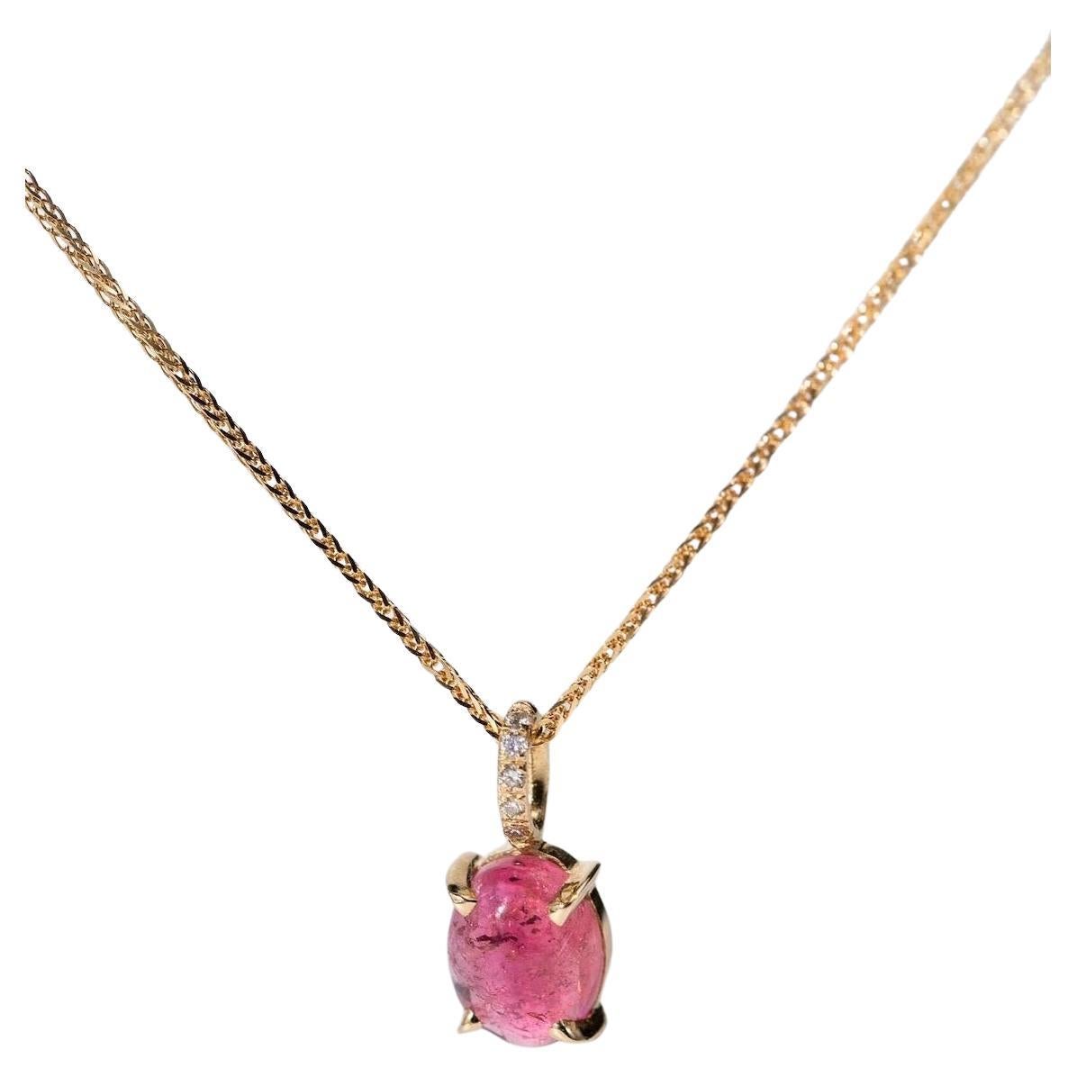 Genuine Diamond and Pink Tourmaline 14K Gold Pendant