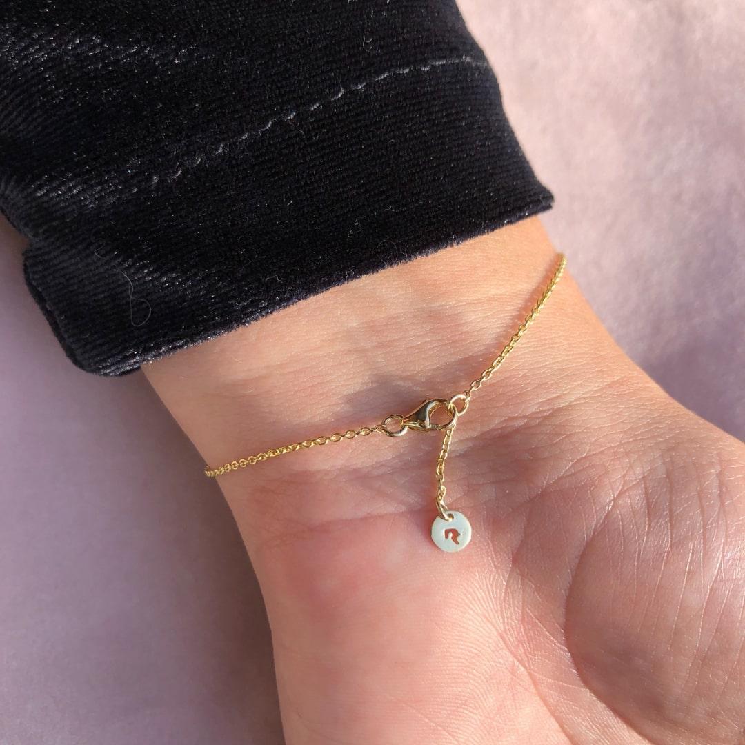 Round Cut Genuine Diamond Asymmetrical Letter Bracelet in 14k Yellow Gold, Shlomit Rogel For Sale