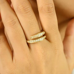 Genuine Diamond Bypass Ring in 14K Solid Yellow Gold Perfect Luxury Gift
