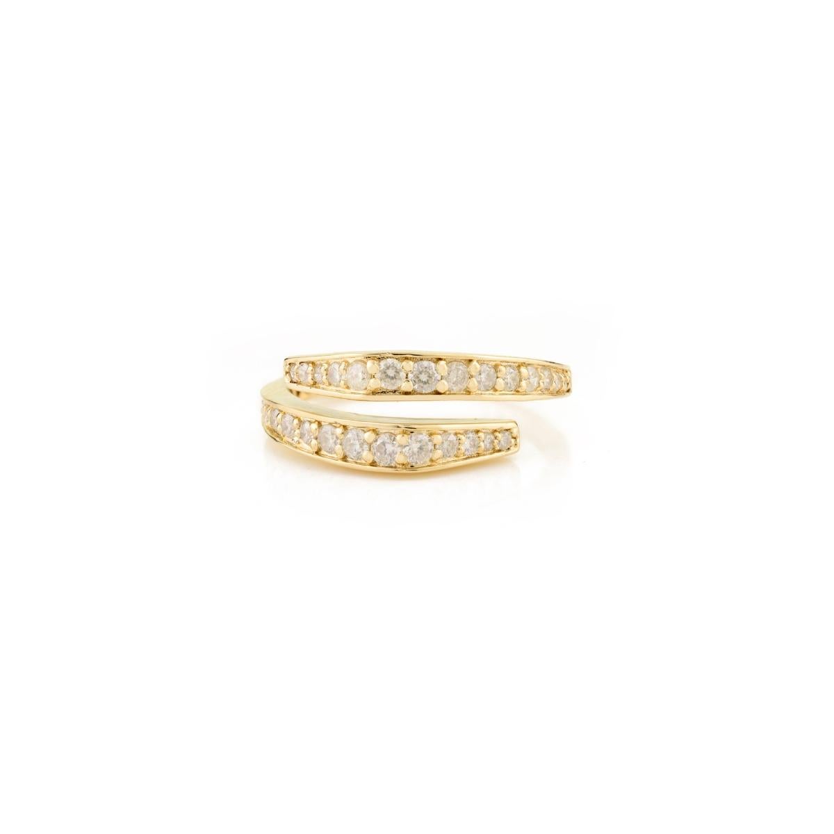 En vente :  Bague bypass en or jaune massif 14 carats avec diamants véritables, cadeau de luxe parfait 3