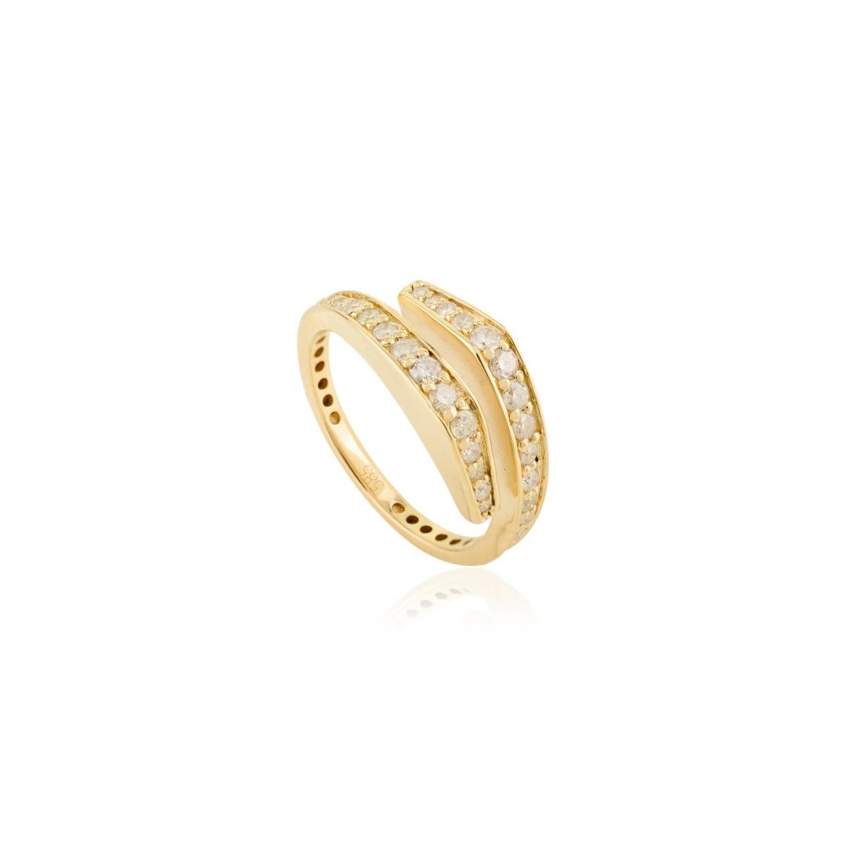 En vente :  Bague bypass en or jaune massif 14 carats avec diamants véritables, cadeau de luxe parfait 9