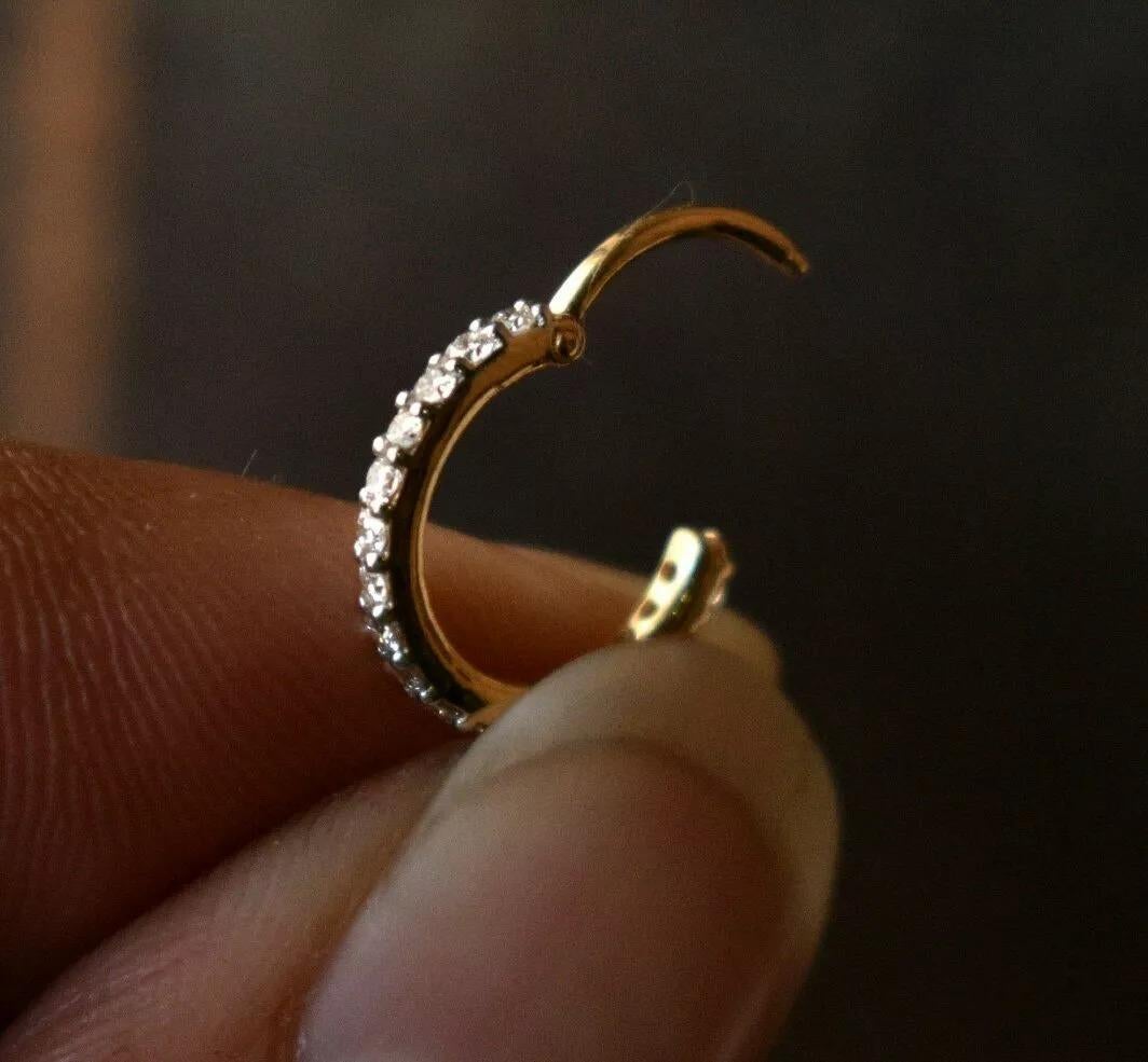Genuine Diamond Clicker Ring For Nose 14k Gold Nose Cartilage Conch Helix Hoop. For Sale 1