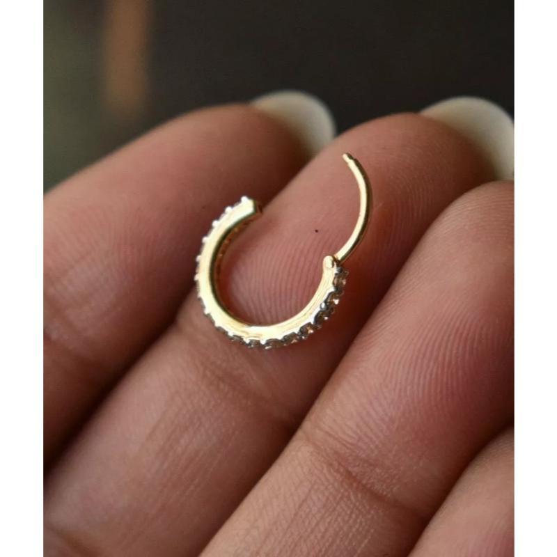 Women's Genuine Diamond Clicker Ring in 14k Gold for Nose Cartilage Conch Helix Hoop For Sale