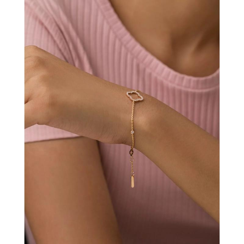 Taglio rotondo Bracciale con trifoglio di diamanti autentici in oro massiccio 14k in vendita