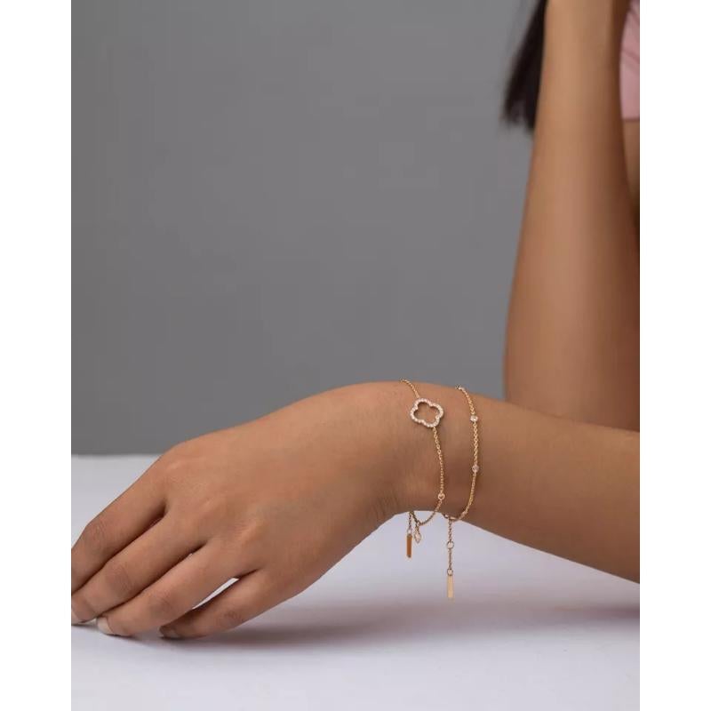 Bracciale con trifoglio di diamanti autentici in oro massiccio 14k In condizioni Nuovo in vendita a Chicago, IL