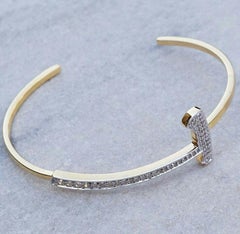 Genuine Diamond Designer T Bracelet in 14k Solid Gold