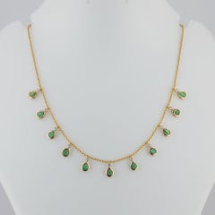 Genuine Diamond Emerald Gemstone 14kt Gold Ball Chain Fine Necklace Jewelry