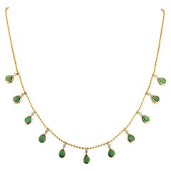 Echte Diamant Smaragd Edelstein 14kt Gold Kugelkette Feine Halskette Schmuck