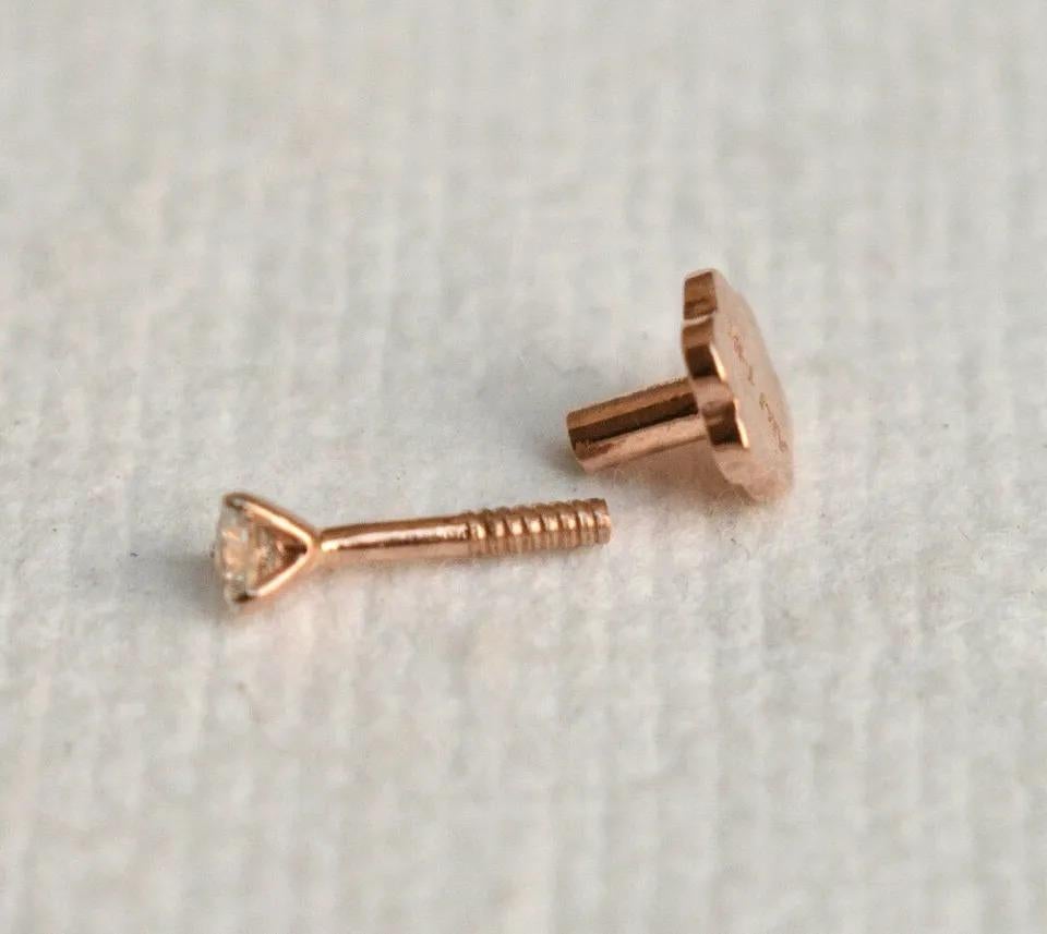Art Deco Genuine Diamond Flatback Stud 14k Gold Nose Ring Nose Piercing Jewelry Gift. For Sale