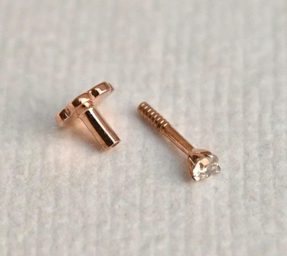 Genuine Diamond Flatback Stud 14k Gold Nose Ring Nose Piercing Jewelry Gift. In New Condition For Sale In Chicago, IL