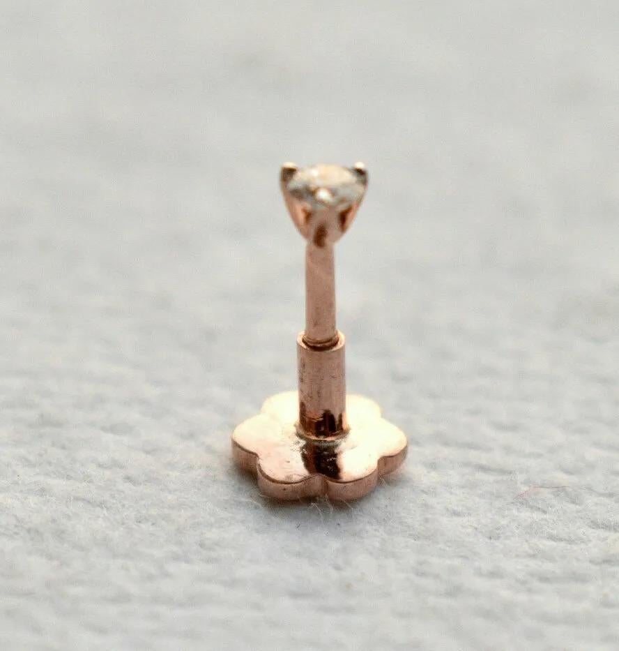 Women's or Men's Genuine Diamond Flatback Stud 14k Gold Nose Ring Nose Piercing Jewelry Gift. For Sale