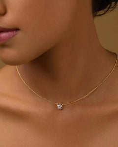 Genuine Diamond Flower Pendant Necklace in 14k Solid Yellow Gold