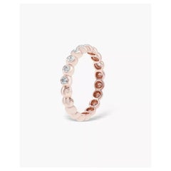 Genuine Diamond Half Bezel Beaded Ring 14k Solid Gold