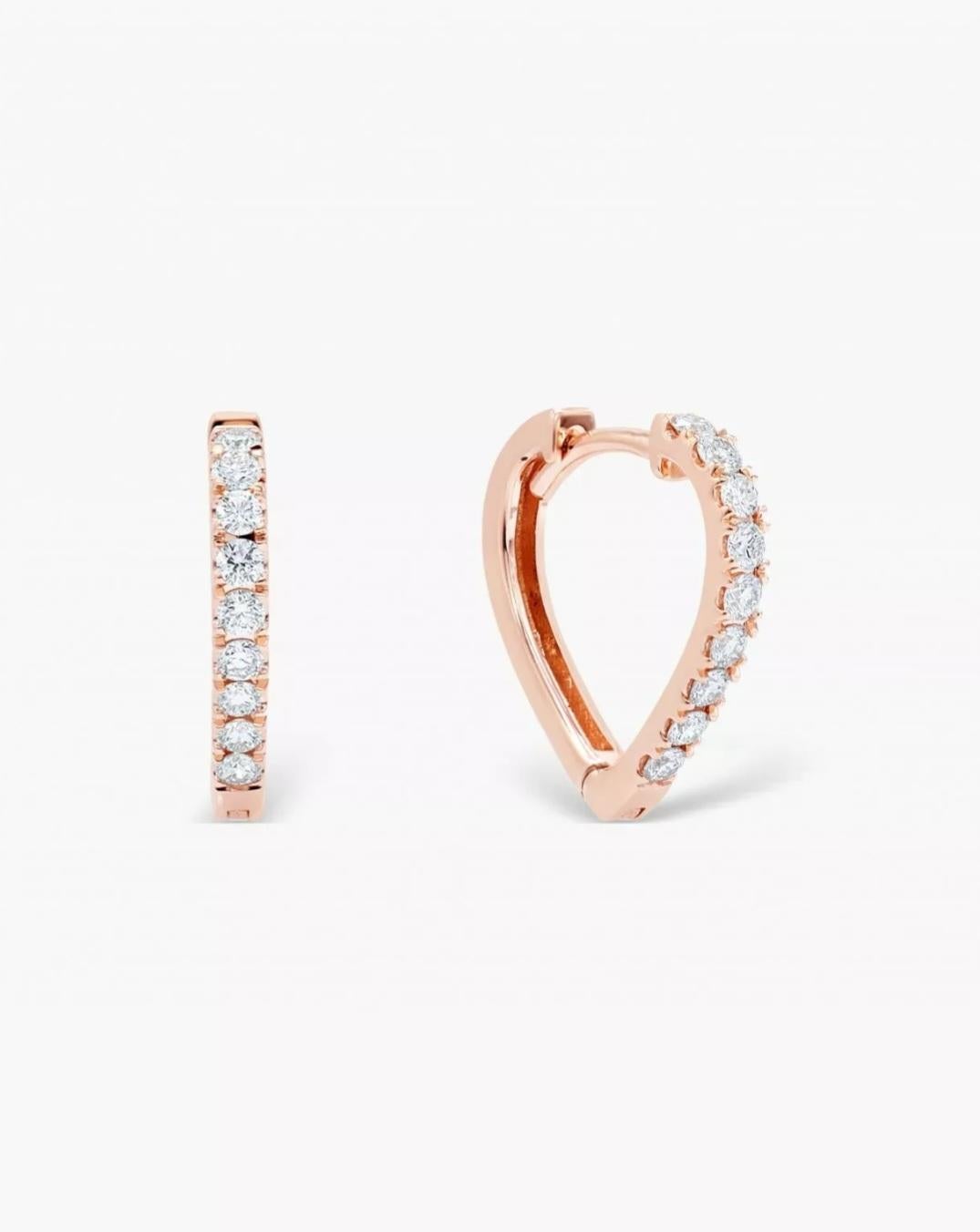 Boucles d'oreilles en or massif 14k avec diamant véritable Boucles d'oreilles amoureuses Paire de boucles d'oreilles cadeau en vente 2