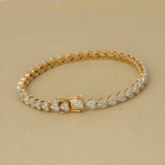 Solid 14k Yellow Gold Diamond Tennis Bracelet Diamond Heart Jewelry 7.5 Inch