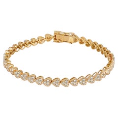 Genuine Diamond Heart Love Charm Tennis Bracelet 14k Gold Fine Jewelry