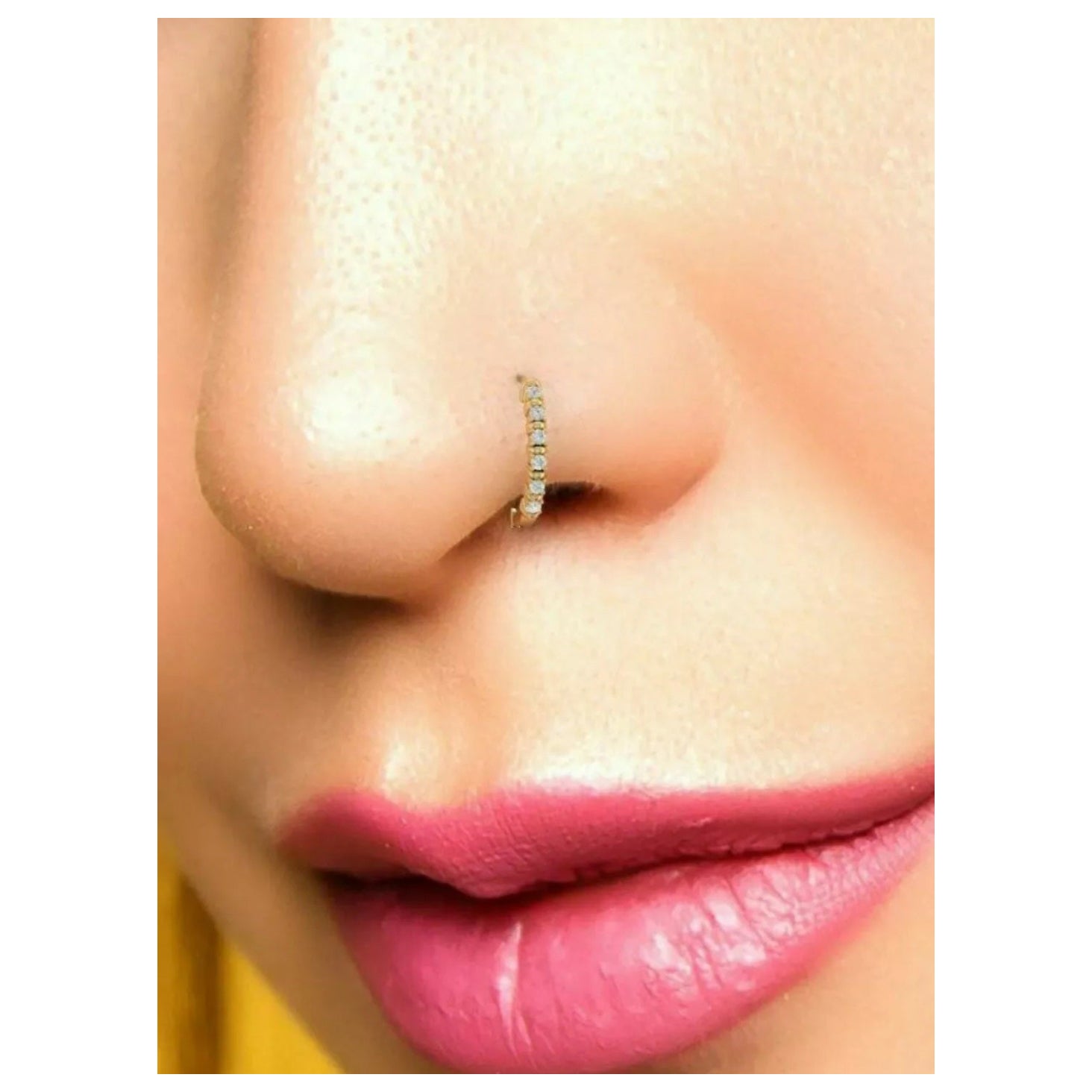 Echte Diamant Hoop Nose Ring 14k Solid Gold Frauen Diamant Weihnachtsgeschenk