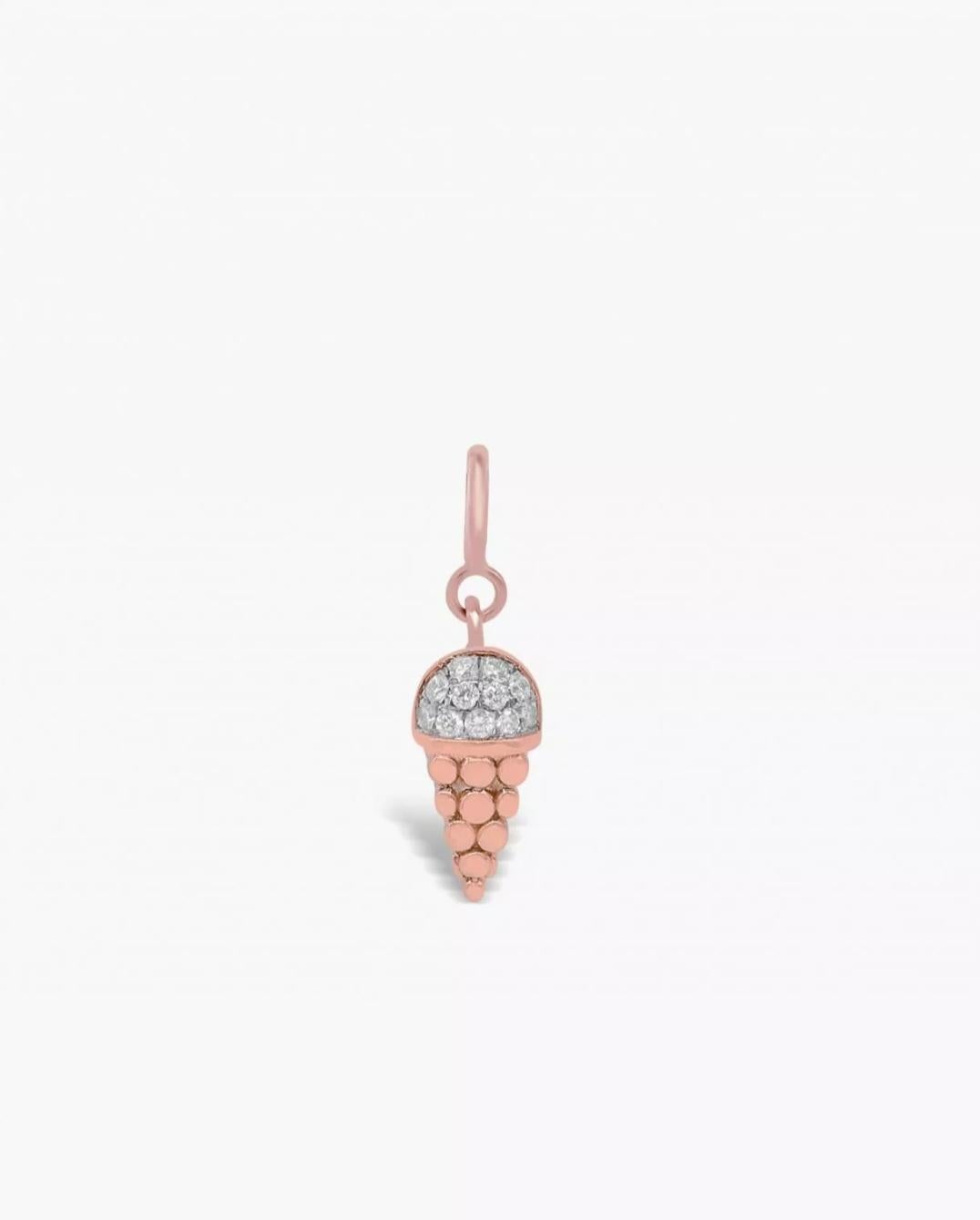 Pendentif en or massif 14k avec breloques en diamant véritable en forme de cône de crème glacée. en vente 1