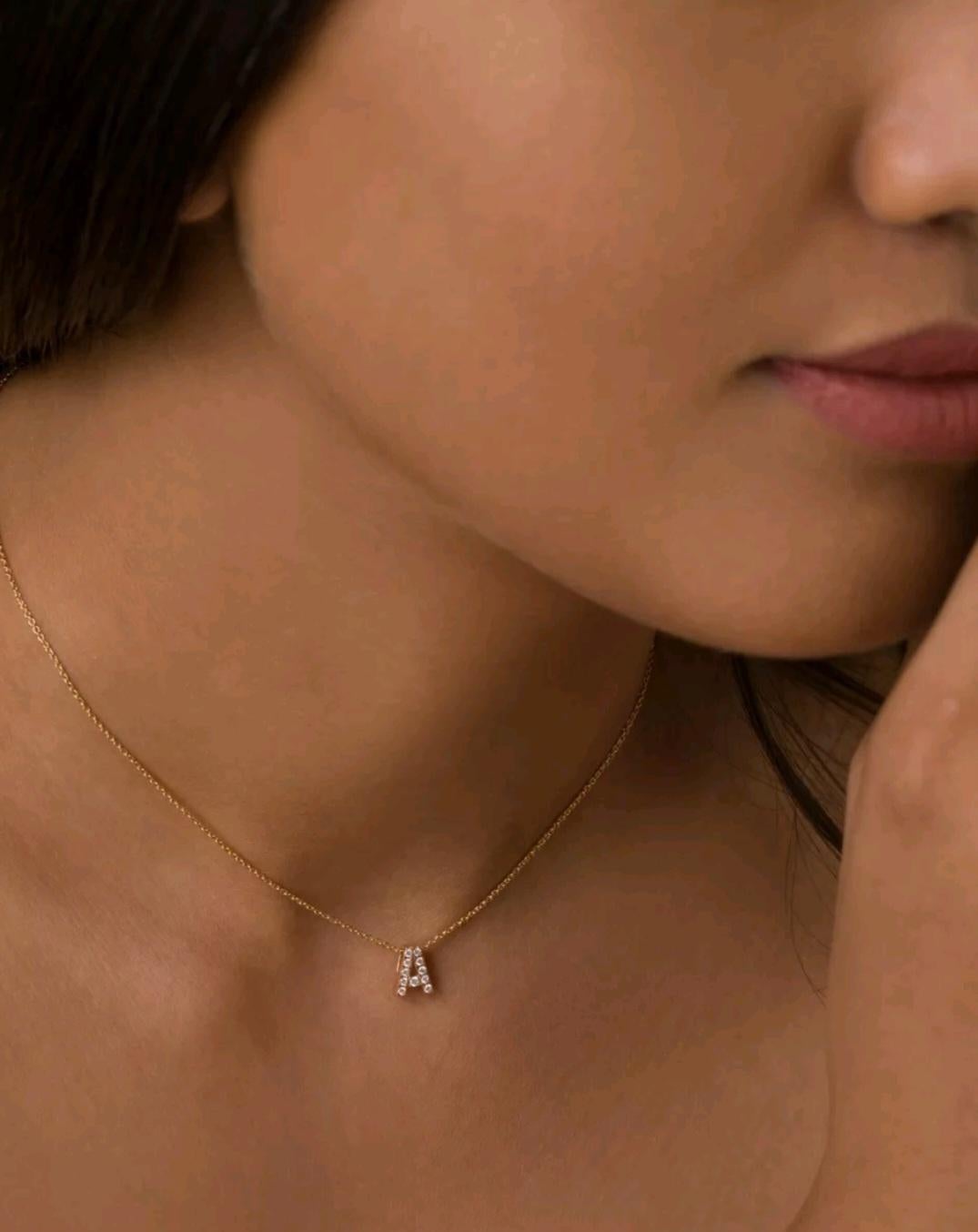 Diamant véritable Initial A Slider Pendentif 14k Solid Gold Name Initial Charm Gift. Unisexe en vente