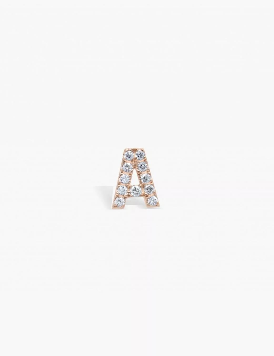 Diamant véritable Initial A Slider Pendentif 14k Solid Gold Name Initial Charm Gift. en vente 2