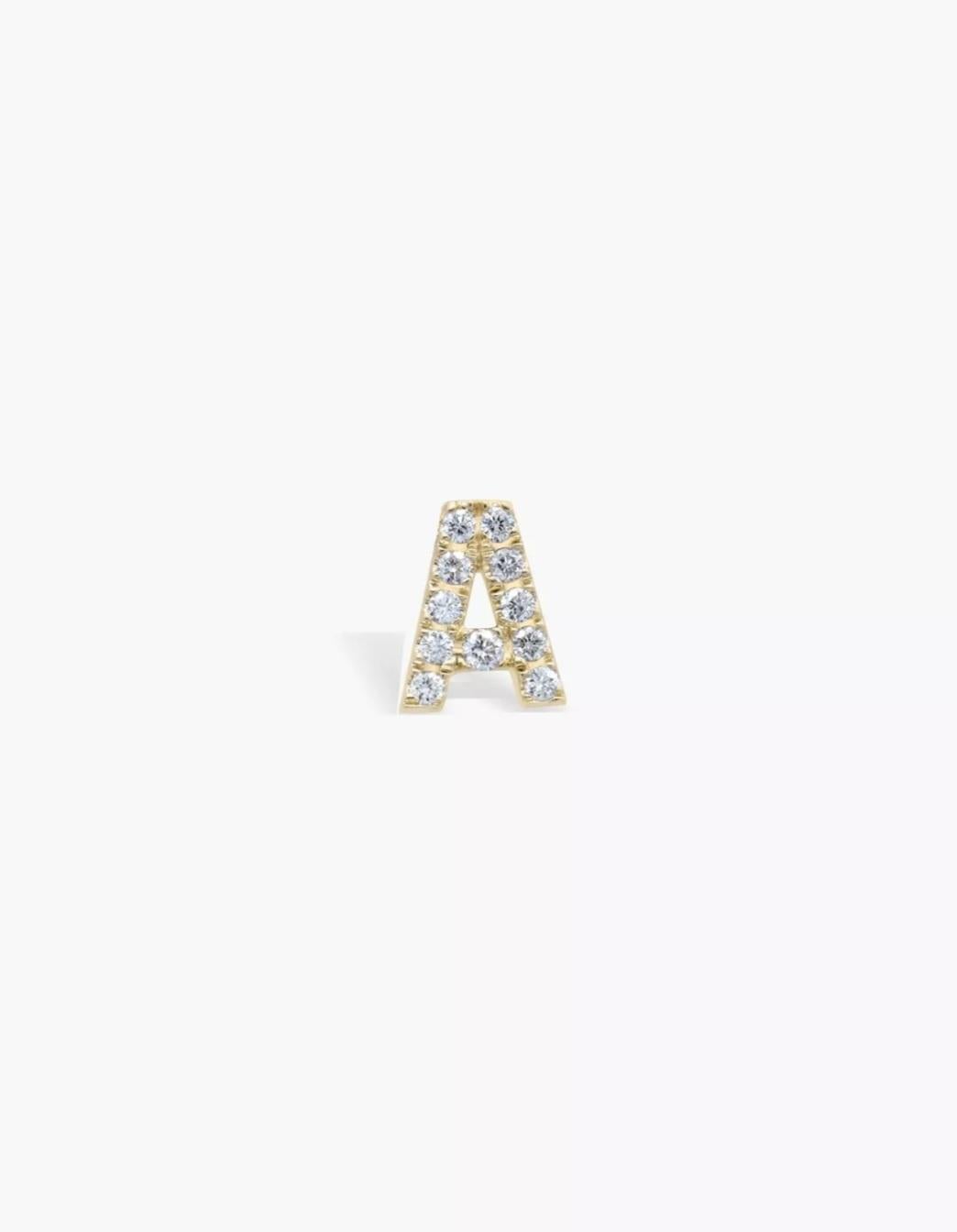 Diamant véritable Initial A Slider Pendentif 14k Solid Gold Name Initial Charm Gift. en vente 3