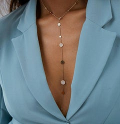 Genuine Diamond Lariat Necklace 14k Solid Gold Disc