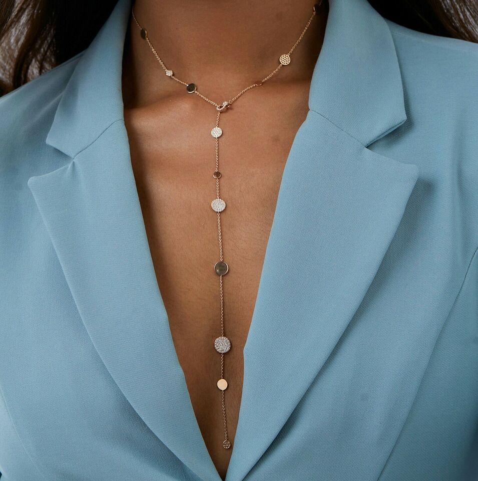 Taglio rotondo Collana Lariat con diamanti autentici in oro massiccio 14 carati in vendita