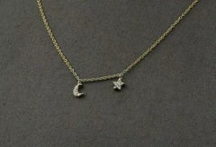 Genuine Diamond Moon Star Pendant Necklace in 14k Yellow Gold Minimalist