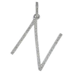 Genuine Diamond N Initial Pendant 14k White Gold Fine Charm Jewelry Unisex