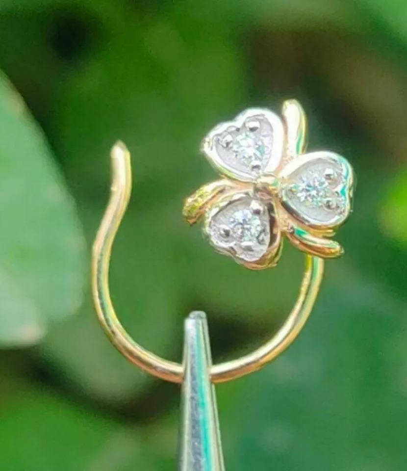 Round Cut Genuine Diamond Nose Pin in 14k Solid Gold For Sale