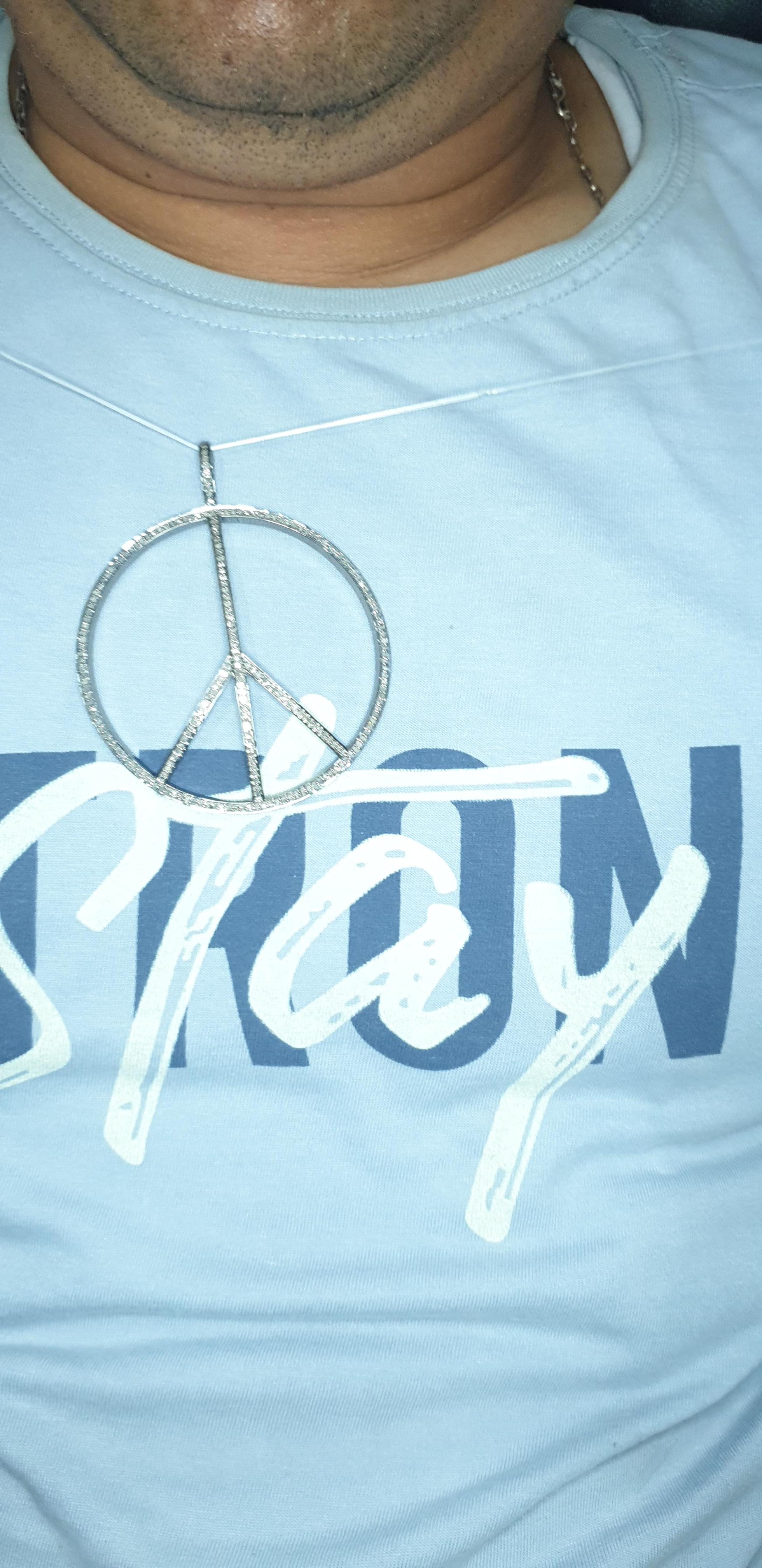 Genuine Diamond Peace Pendant 925 Sterling Silver Peace Sign Necklace For Sale 7