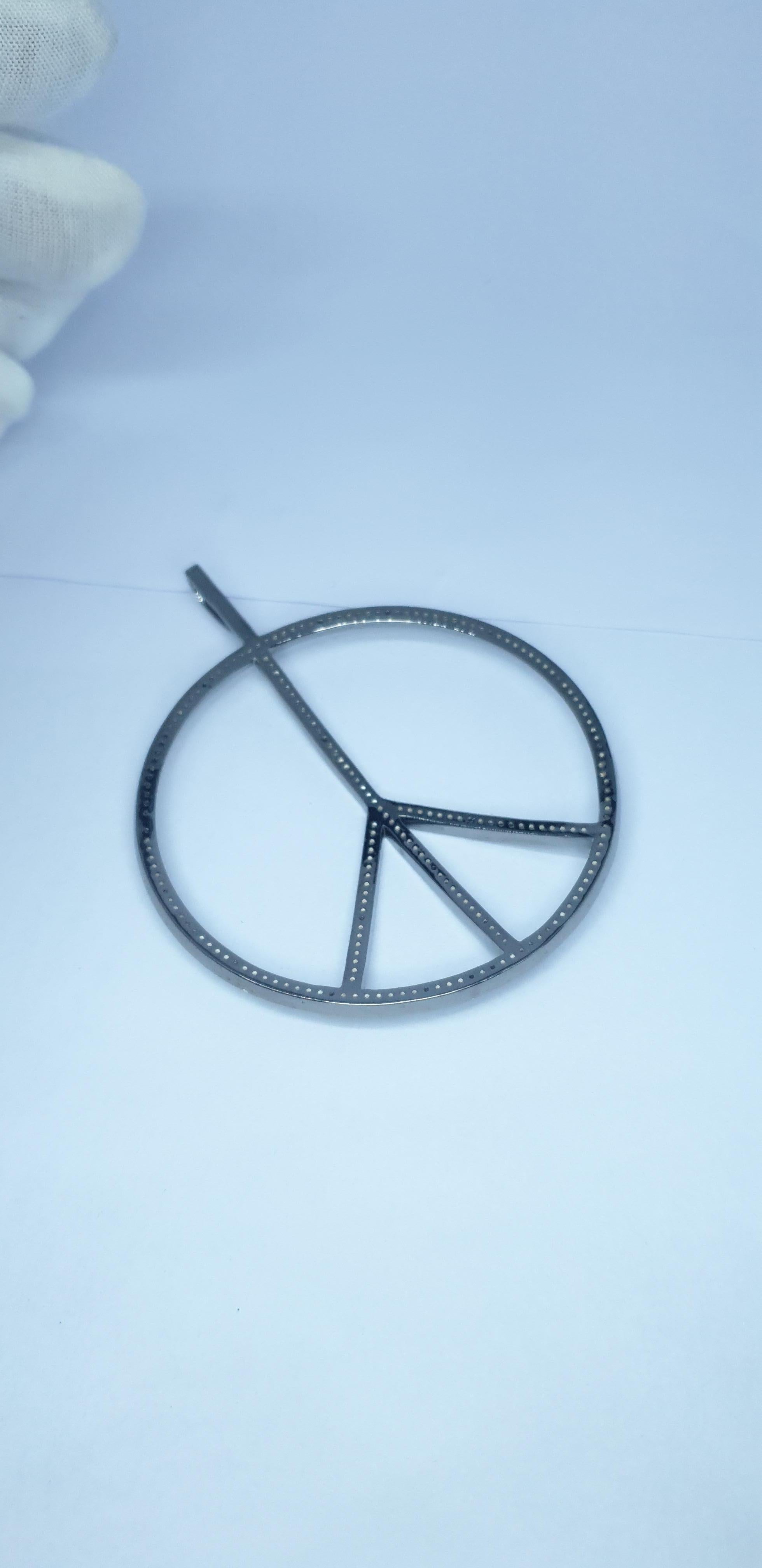 Women's Genuine Diamond Peace Pendant 925 Sterling Silver Peace Sign Necklace For Sale