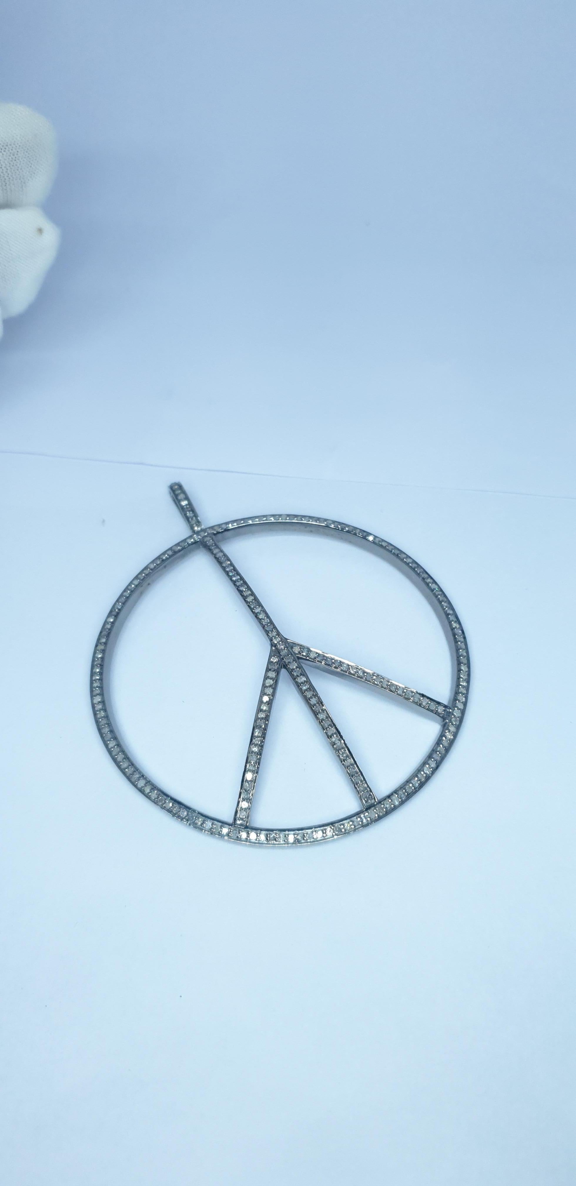 Genuine Diamond Peace Pendant 925 Sterling Silver Peace Sign Necklace For Sale 1