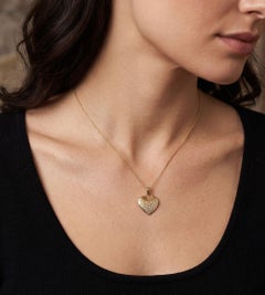 Genuine Diamond Studded Puffed Heart 14k Yellow Gold Dome Pendant Jewelry