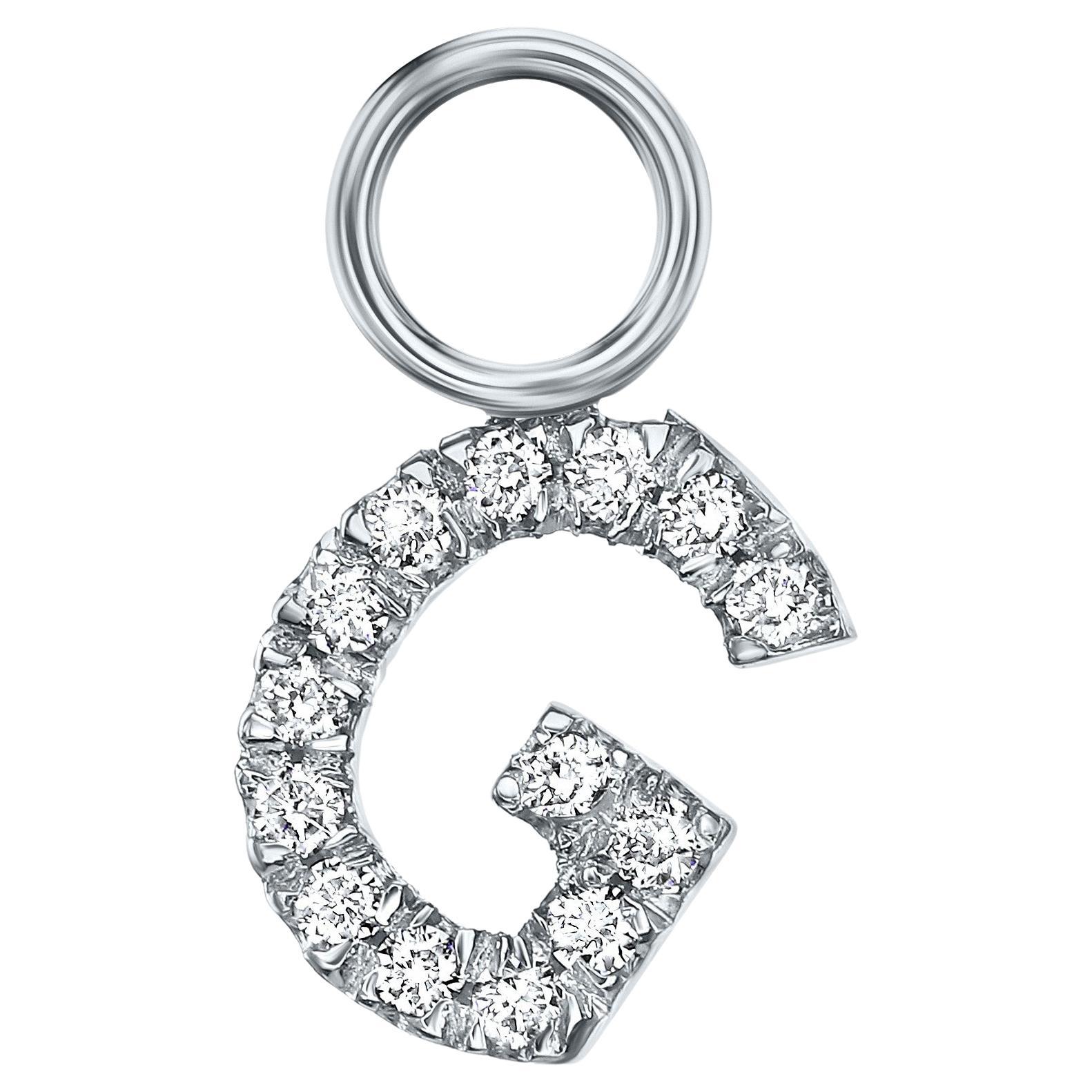 Genuine Diamond Single Initial Hoop Charm in 14k White Gold, Shlomit Rogel For Sale