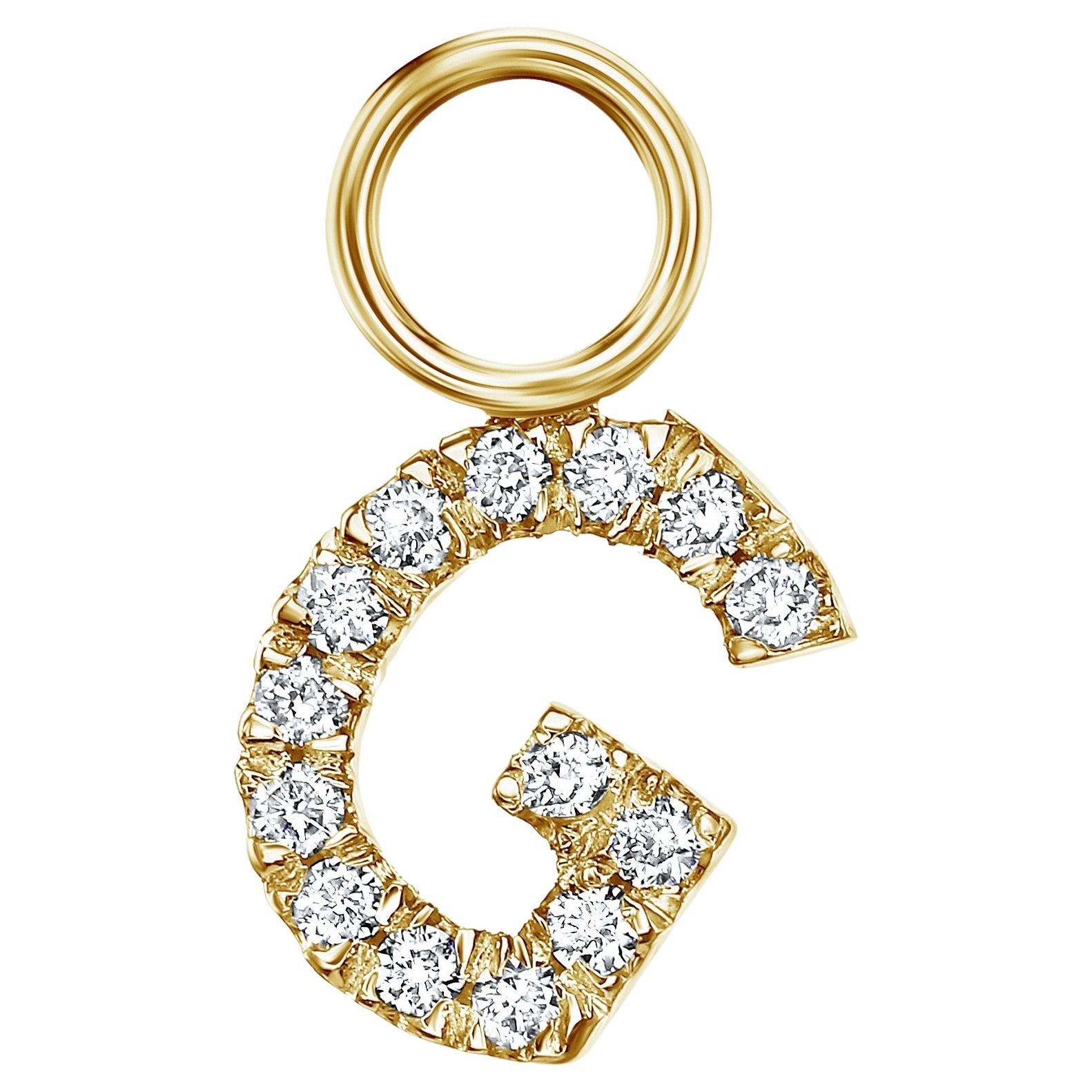 Genuine Diamond Single Initial Hoop Charm in 14k Yellow Gold, Shlomit Rogel