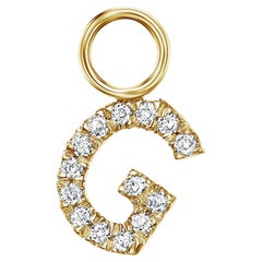 Genuine Diamond Single Initial Hoop Charm in 14k Yellow Gold, Shlomit Rogel