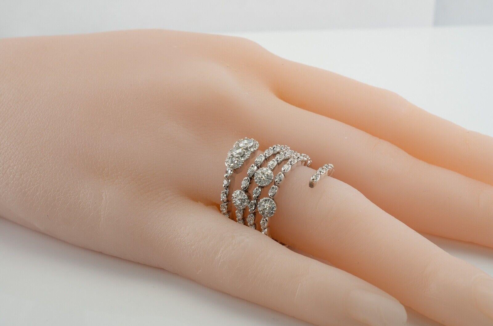 Genuine Diamond Snake Ring 18K White Gold Flexible Band Rose cut For Sale 5