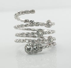 Genuine Diamond Snake Ring 18K White Gold Flexible Band Rose cut Expandable