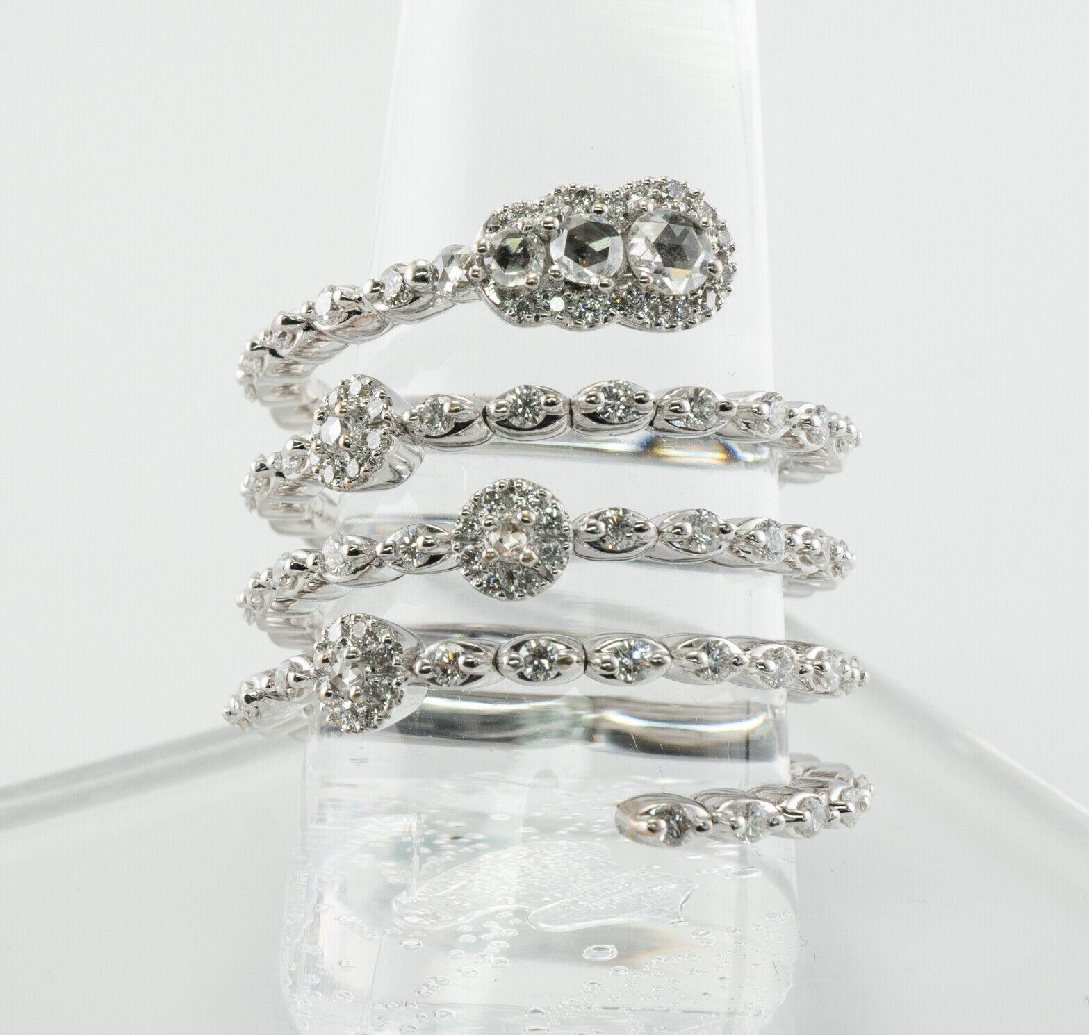 Round Cut Genuine Diamond Snake Ring 18K White Gold Flexible Band Rose cut For Sale