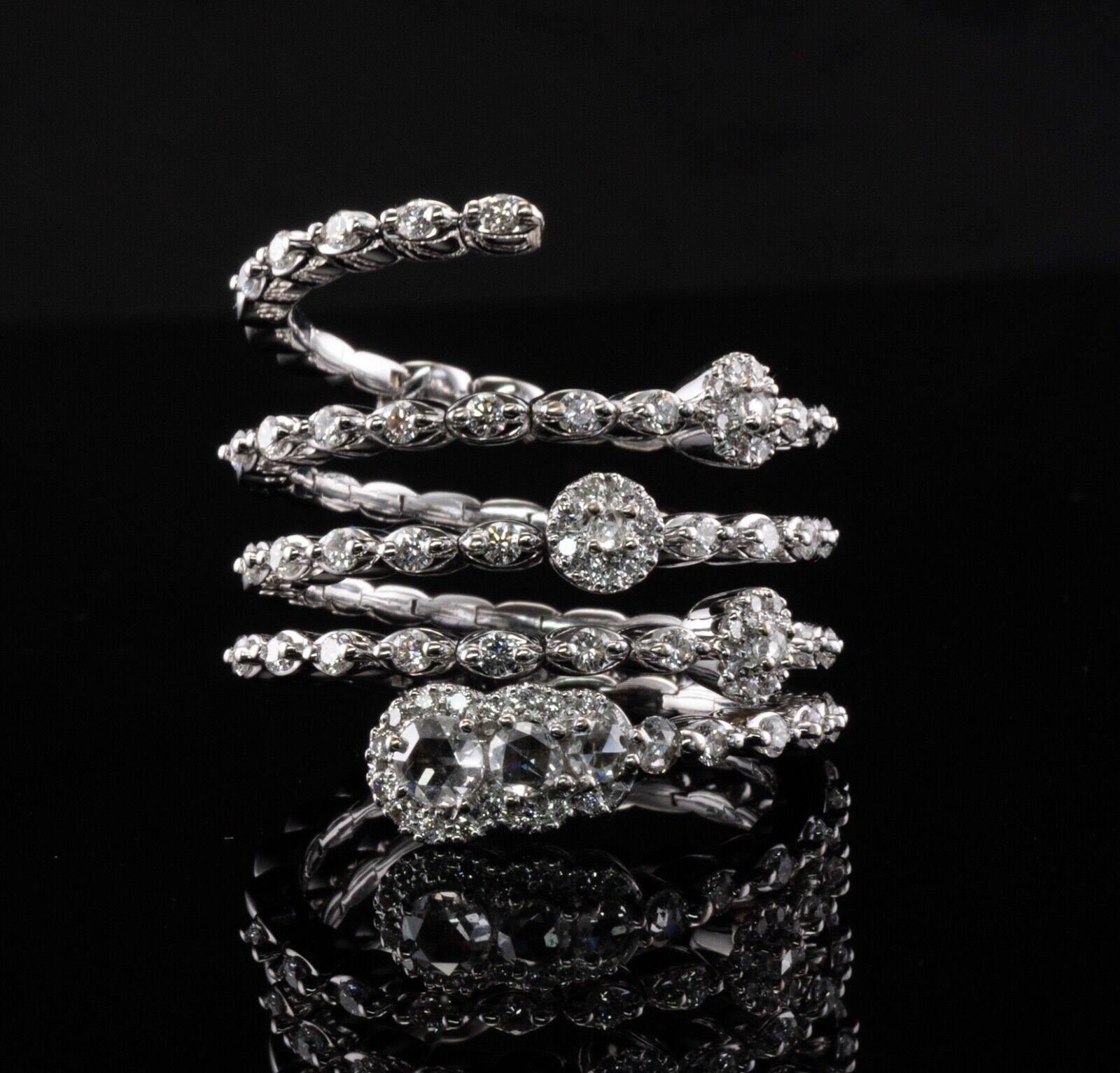 Genuine Diamond Snake Ring 18K White Gold Flexible Band Rose cut In Good Condition For Sale In East Brunswick, NJ