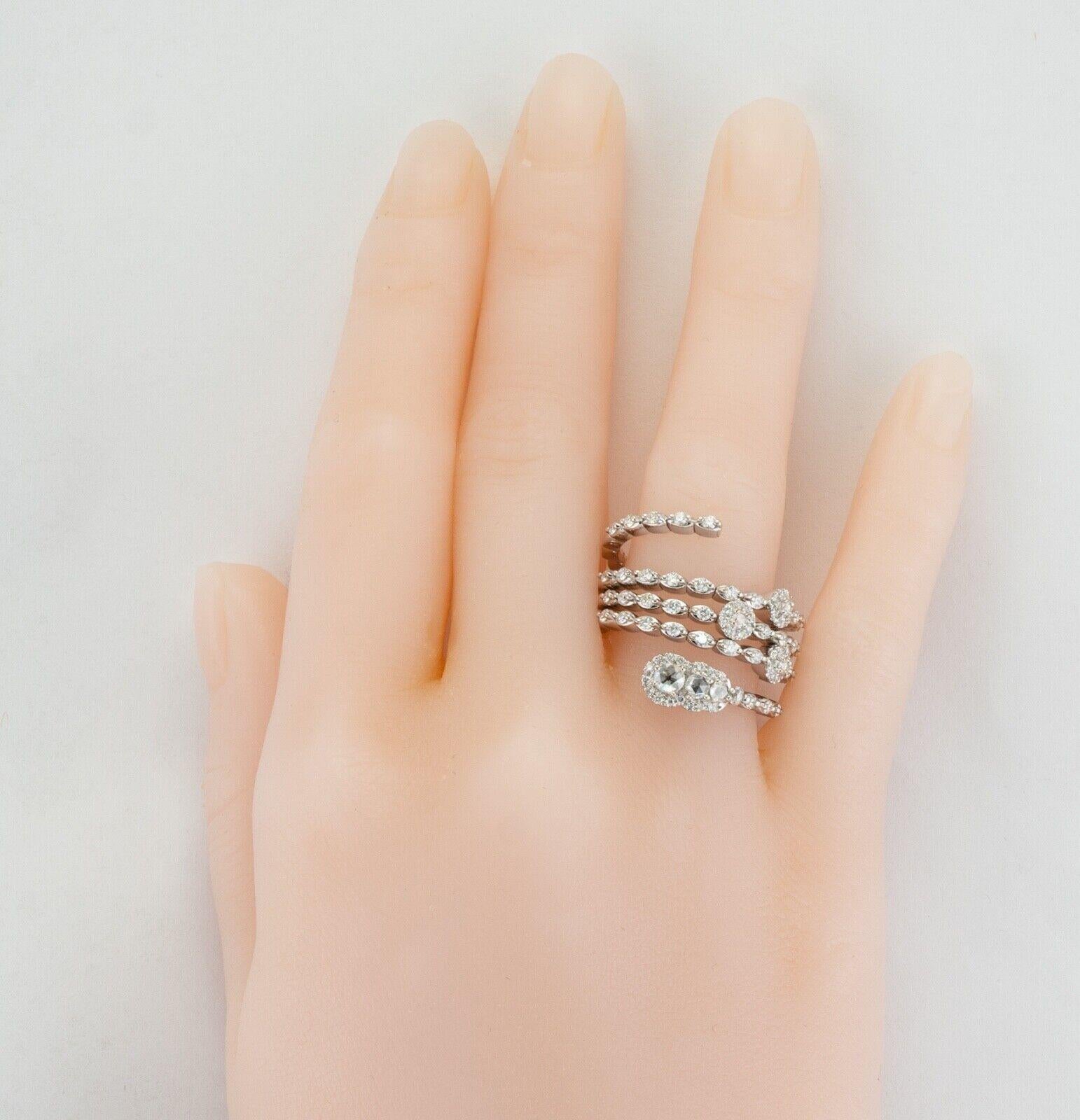 Women's Genuine Diamond Snake Ring 18K White Gold Flexible Band Rose cut For Sale