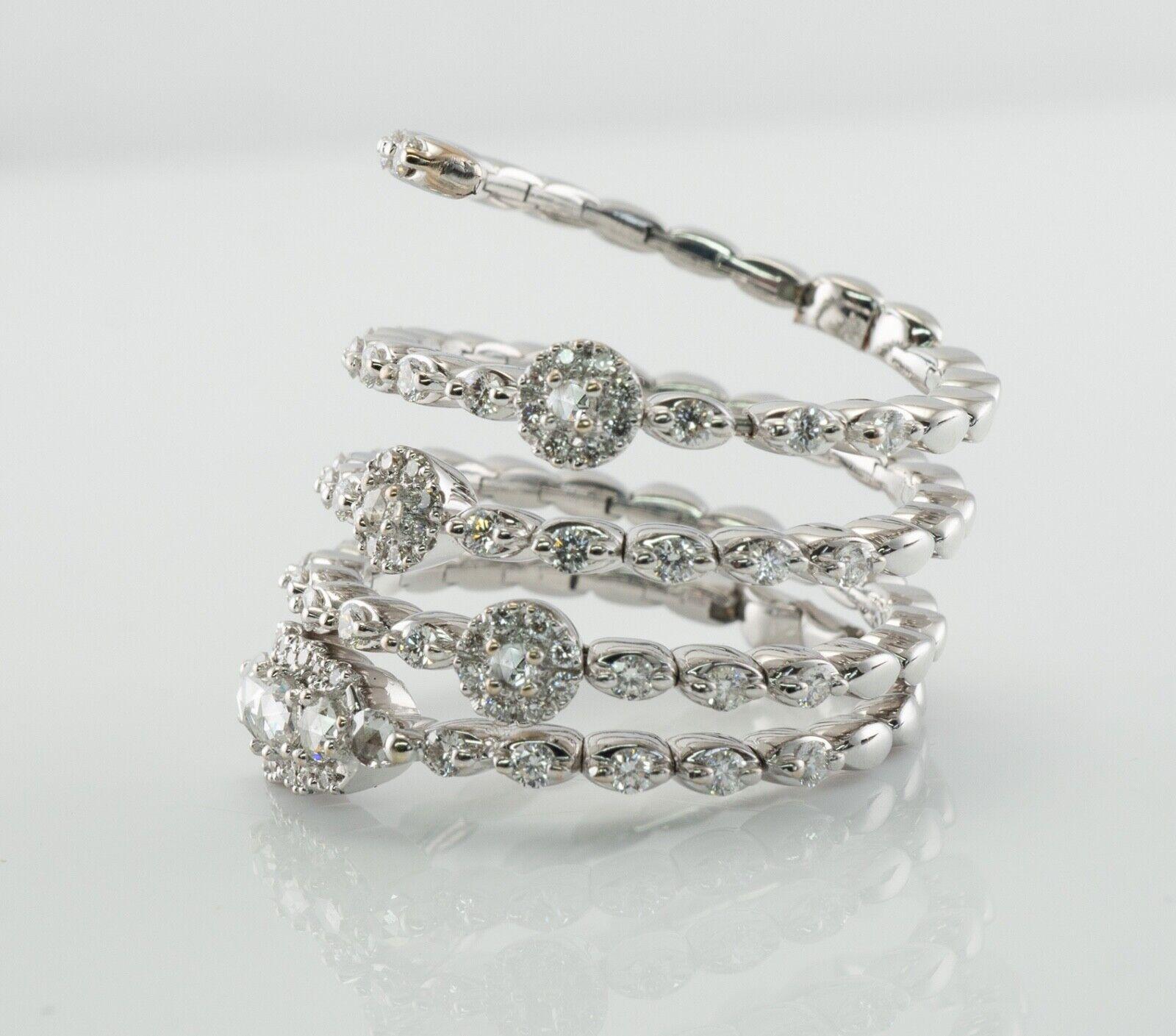 Genuine Diamond Snake Ring 18K White Gold Flexible Band Rose cut For Sale 1