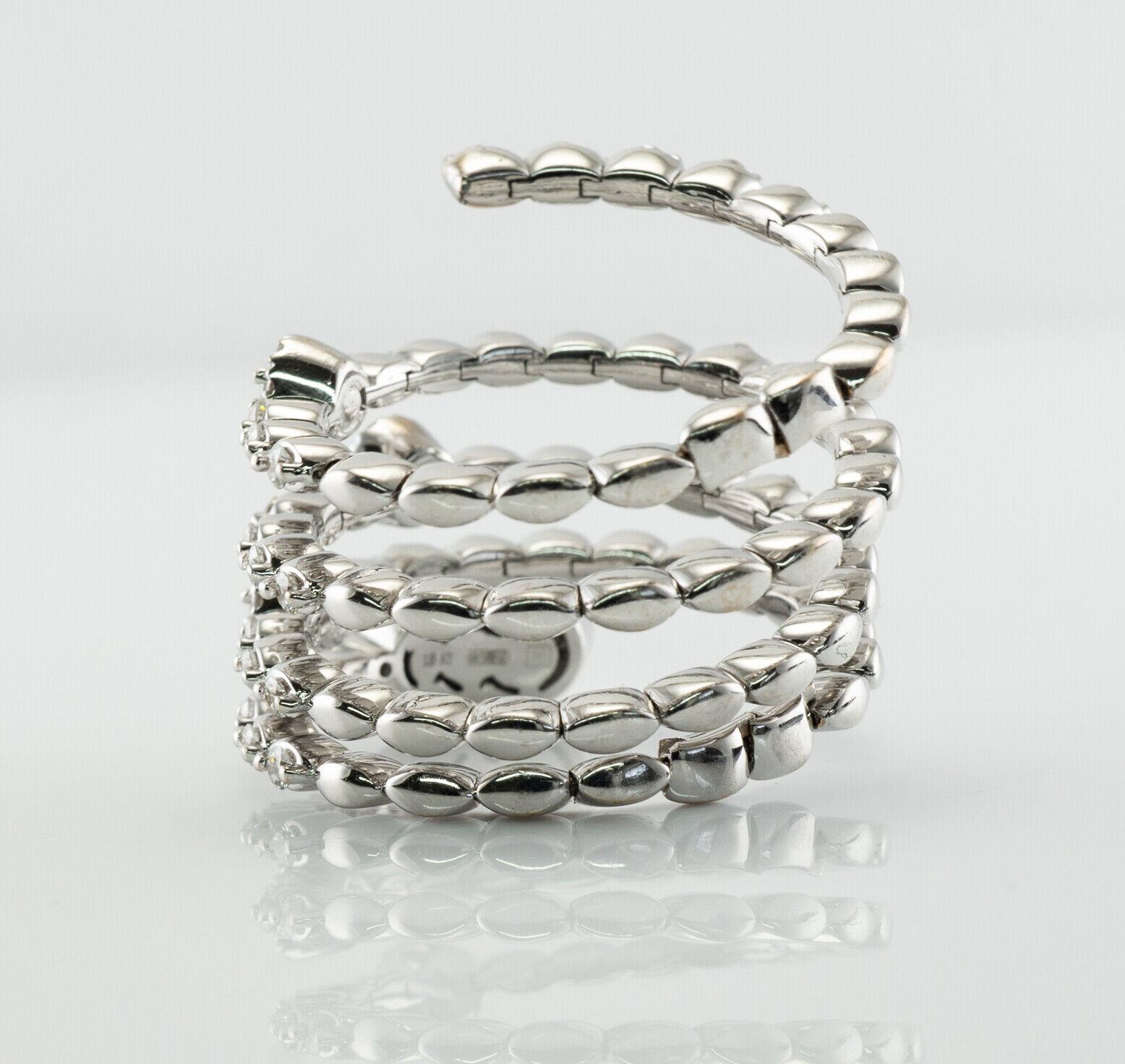 Genuine Diamond Snake Ring 18K White Gold Flexible Band Rose cut For Sale 2